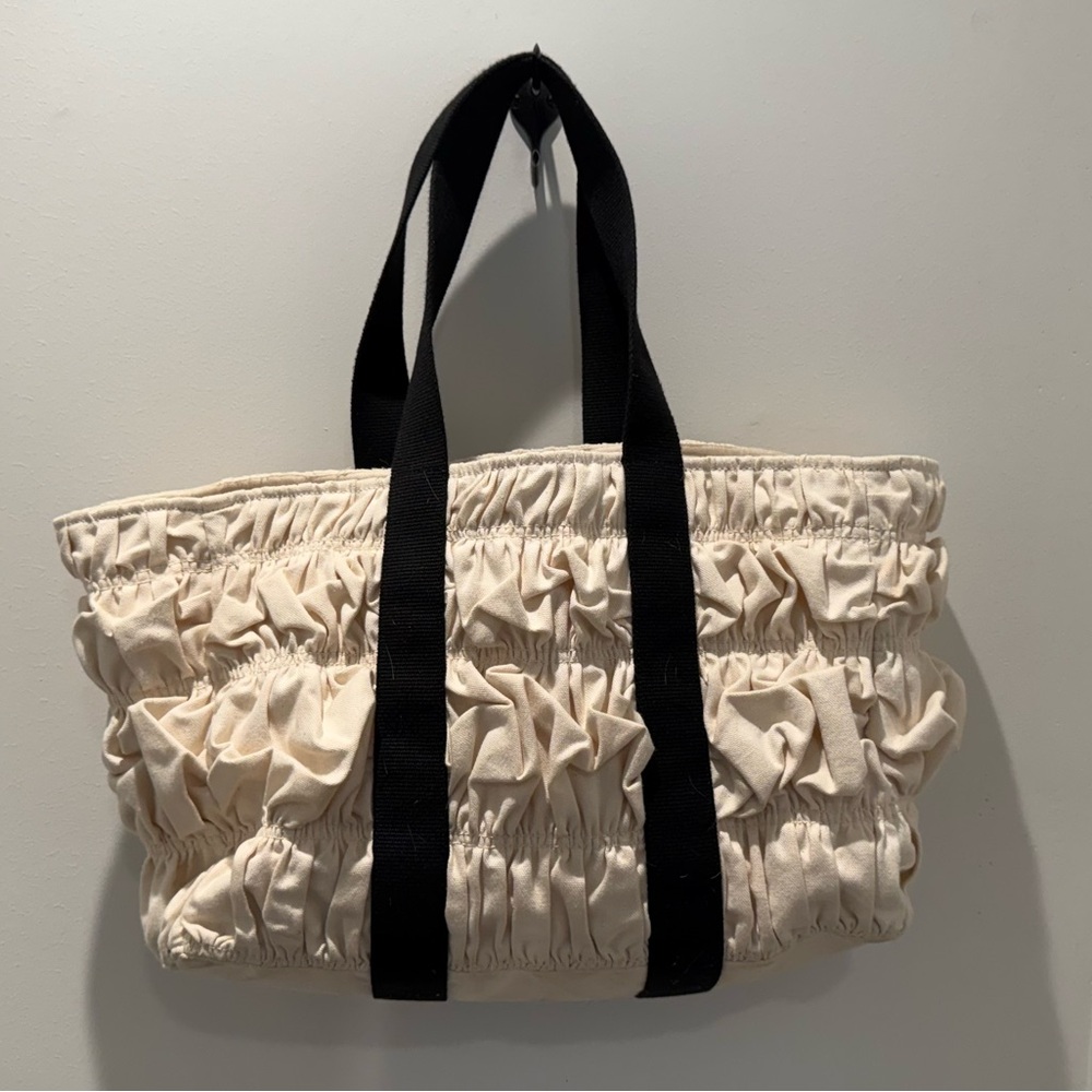 Molly Goddard Canvas Ruffle Tote Cream and Black